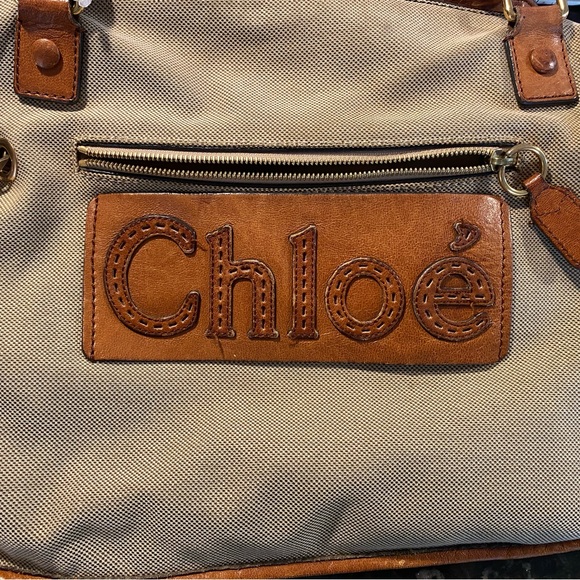 Chloe Vintage Brown and Cream Satchel Large Canvas Leather Amazing SUPER RARE!! - Picture 10 of 12